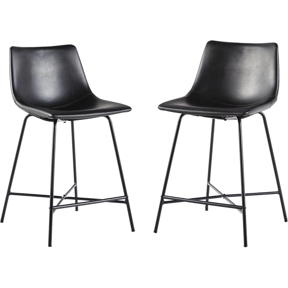 imageWalker Edison Douglas Urban Industrial Faux Leather Armless Counter Chairs Set of 2 BrownModern Black