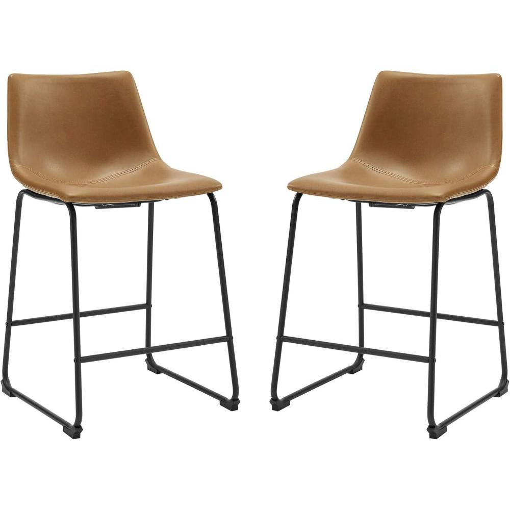 imageWalker Edison Douglas Urban Industrial Faux Leather Armless Counter Chairs Set of 2 BrownWhiskey Brown