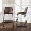 Walker Edison Douglas Urban Industrial Faux Leather Armless Counter Chairs, Set of 2, Brown(Brown)