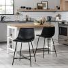 Walker Edison Douglas Urban Industrial Faux Leather Armless Counter Chairs, Set of 2, Brown(Modern Black)