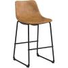 Walker Edison Douglas Urban Industrial Faux Leather Armless Counter Chairs, Set of 2, Brown(Whiskey Brown)