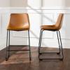 Walker Edison Douglas Urban Industrial Faux Leather Armless Counter Chairs, Set of 2, Brown(Whiskey Brown)