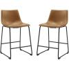 Walker Edison Douglas Urban Industrial Faux Leather Armless Counter Chairs, Set of 2, Brown(Whiskey Brown)