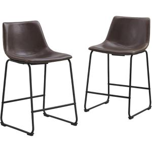 Walker Edison Douglas Urban Industrial Faux Leather Armless Counter Chairs, Set of 2, Brown(Brown)