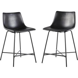 Walker Edison Douglas Urban Industrial Faux Leather Armless Counter Chairs, Set of 2, Brown(Modern Black)
