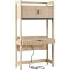 Walker Edison Modern Transitional Interior Design Reeded Desk with Hutch and Drawers, Built-in Tech, Desk with Cord Management, Storage for Small Living Spaces, 38”W x 19”D x 70”H, Coastal Oak(Coastal Oak)