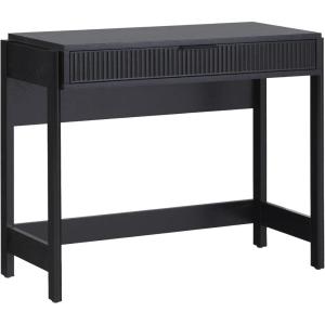 Walker Edison Transitional Office Design, Reeded Drawer Front Detail, Writing Desk with Drawer, Spacious Desktop, Complementary in Living Spaces, 38”W x 16.75”D x 30”H, Coastal Oak(Black)