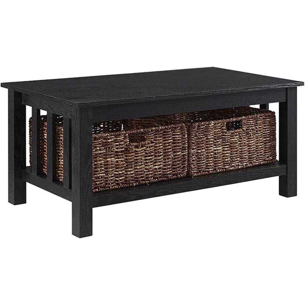 imageWalker Edison Alayna Mission Style Two Tier Coffee Table with Rattan Storage Baskets 40 Inch EspressoBlack