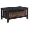 Walker Edison Alayna Mission Style Two Tier Coffee Table with Rattan Storage Baskets, 40 Inch, Espresso(Black)