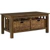 Walker Edison Alayna Mission Style Two Tier Coffee Table with Rattan Storage Baskets, 40 Inch, Espresso(Dark Walnut)