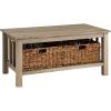 Walker Edison Alayna Mission Style Two Tier Coffee Table with Rattan Storage Baskets, 40 Inch, Espresso(Driftwood)
