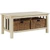 Walker Edison Alayna Mission Style Two Tier Coffee Table with Rattan Storage Baskets, 40 Inch, Espresso(White)