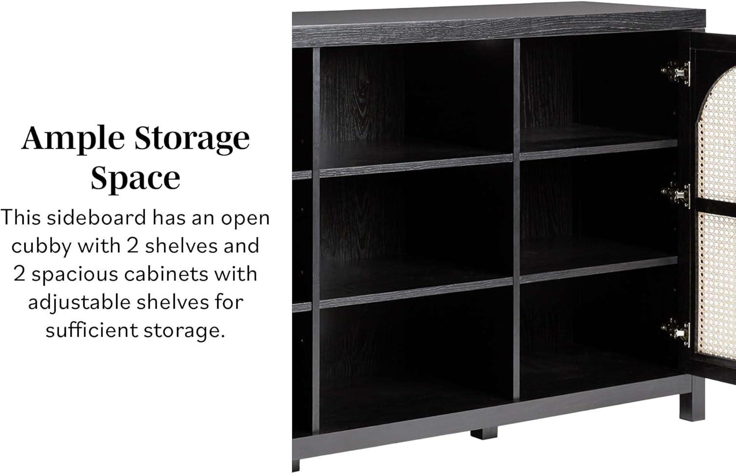 imageWalker Edison Sasha 4Door Reeded Sideboard Buffet with Cord Management 60 Inch English OakBlack