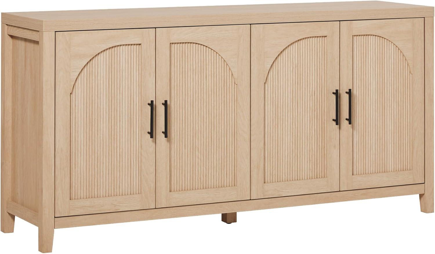 imageWalker Edison Sasha 4Door Reeded Sideboard Buffet with Cord Management 60 Inch English OakCoastal Oak