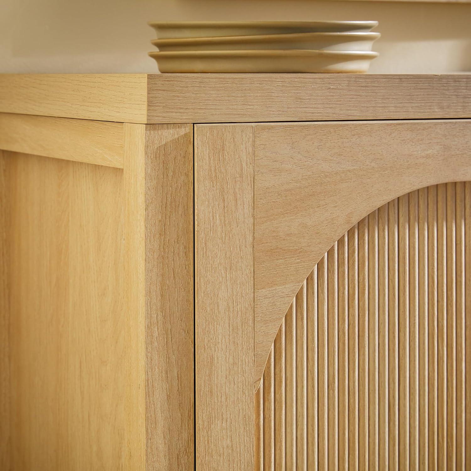 imageWalker Edison Sasha 4Door Reeded Sideboard Buffet with Cord Management 60 Inch English OakCoastal Oak