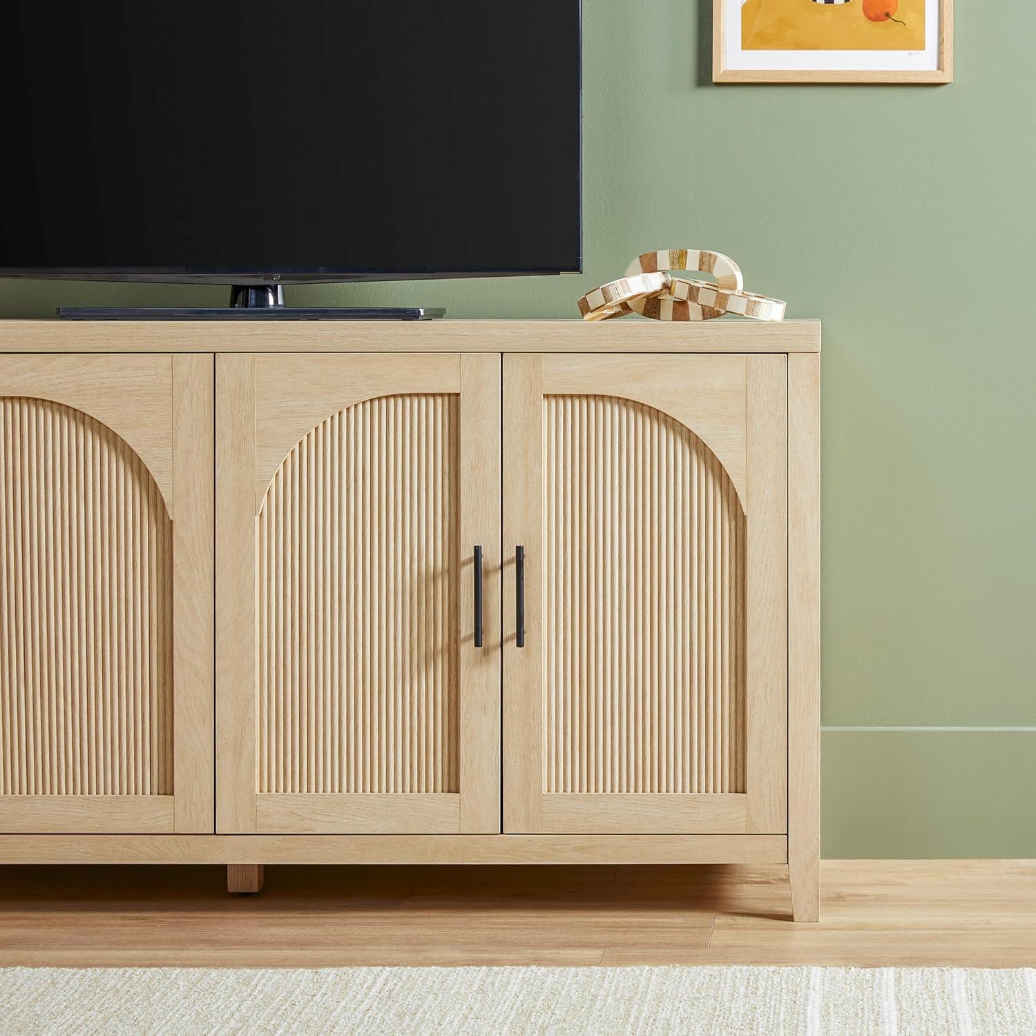 imageWalker Edison Sasha 4Door Reeded Sideboard Buffet with Cord Management 60 Inch English OakCoastal Oak