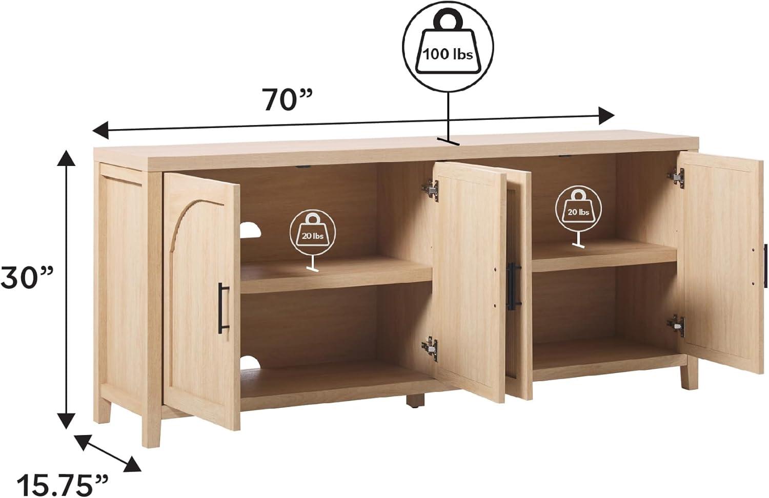 imageWalker Edison Sasha 4Door Reeded Sideboard Buffet with Cord Management 60 Inch English OakCoastal Oak