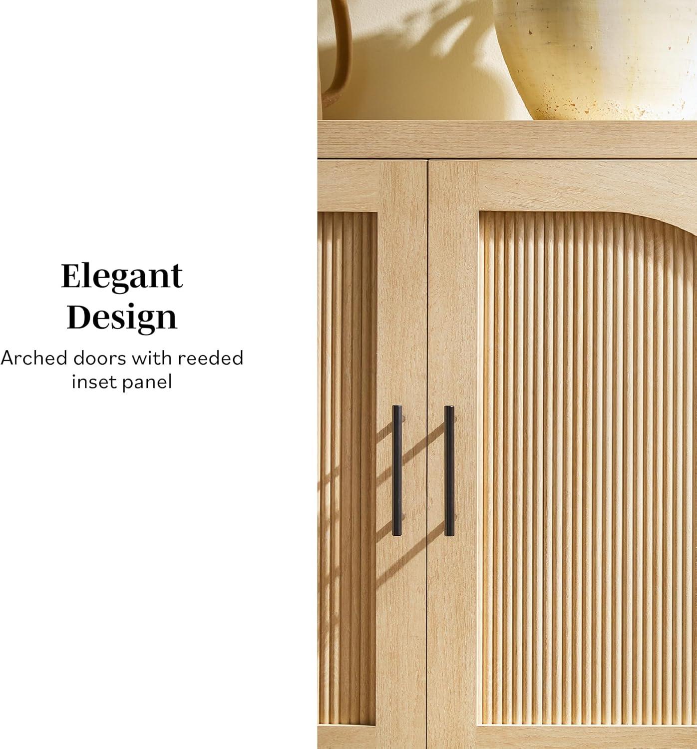 imageWalker Edison Sasha 4Door Reeded Sideboard Buffet with Cord Management 60 Inch English OakCoastal Oak