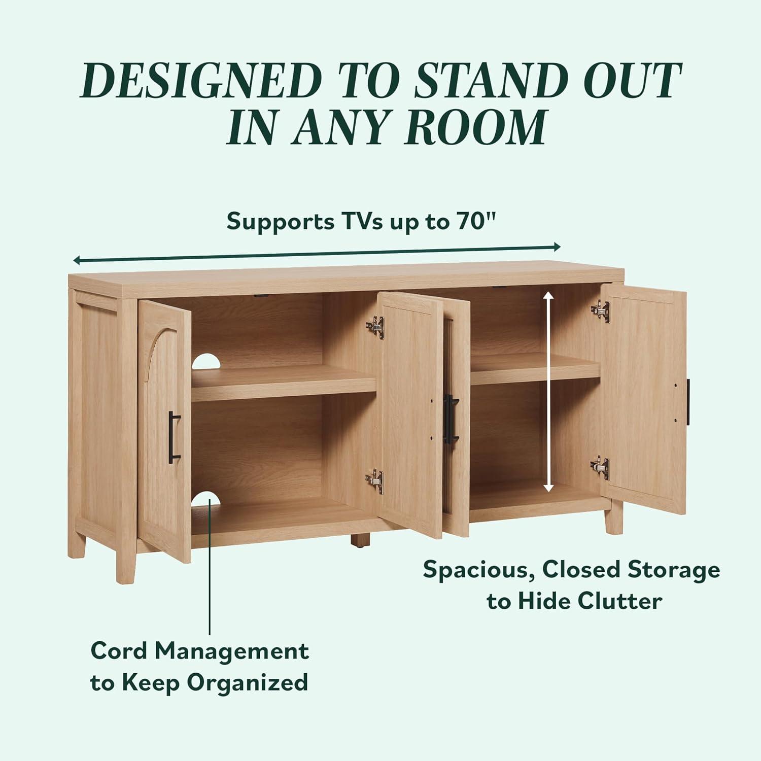 imageWalker Edison Sasha 4Door Reeded Sideboard Buffet with Cord Management 60 Inch English OakCoastal Oak