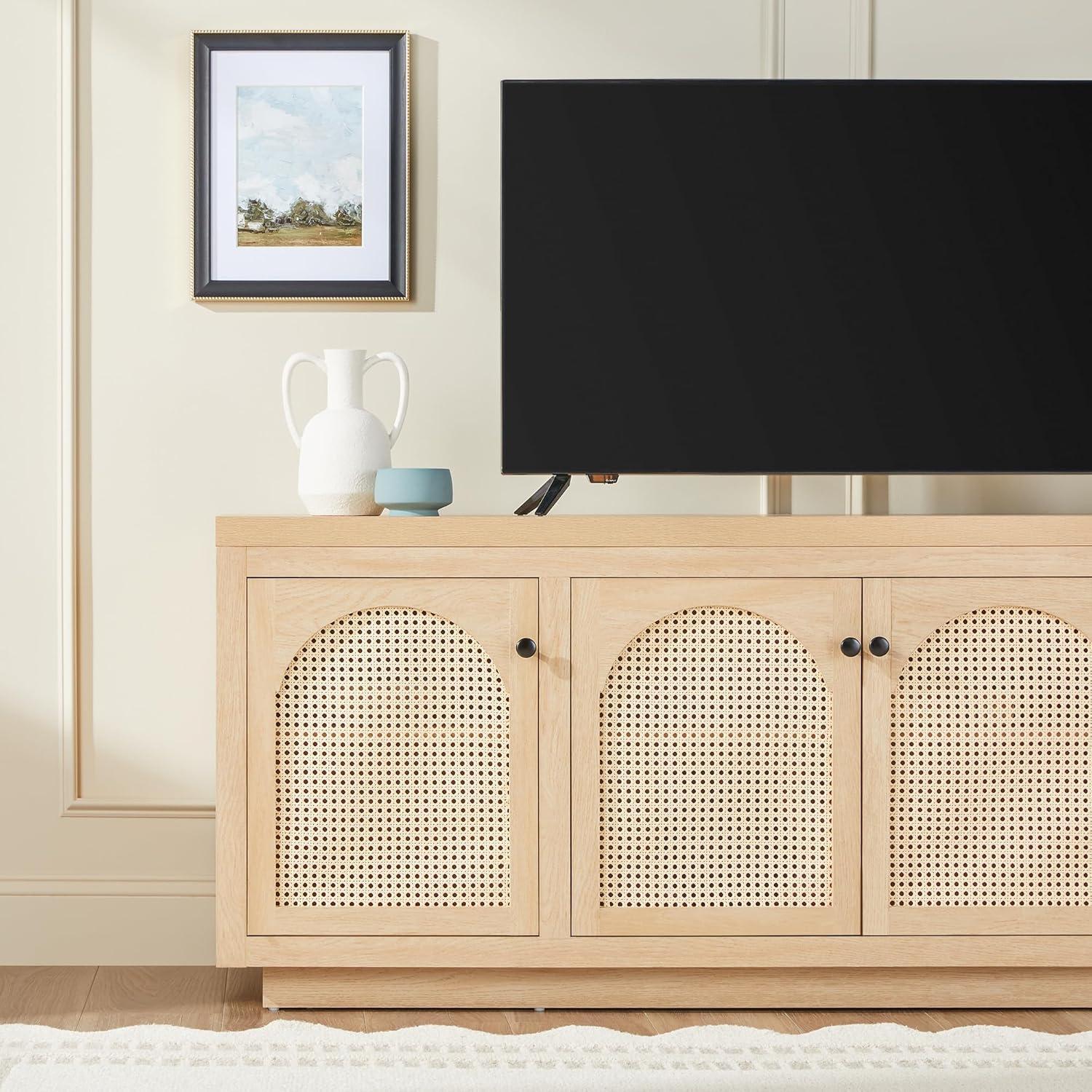 imageWalker Edison Sasha 4Door Reeded Sideboard Buffet with Cord Management 60 Inch English OakCoastal Oak
