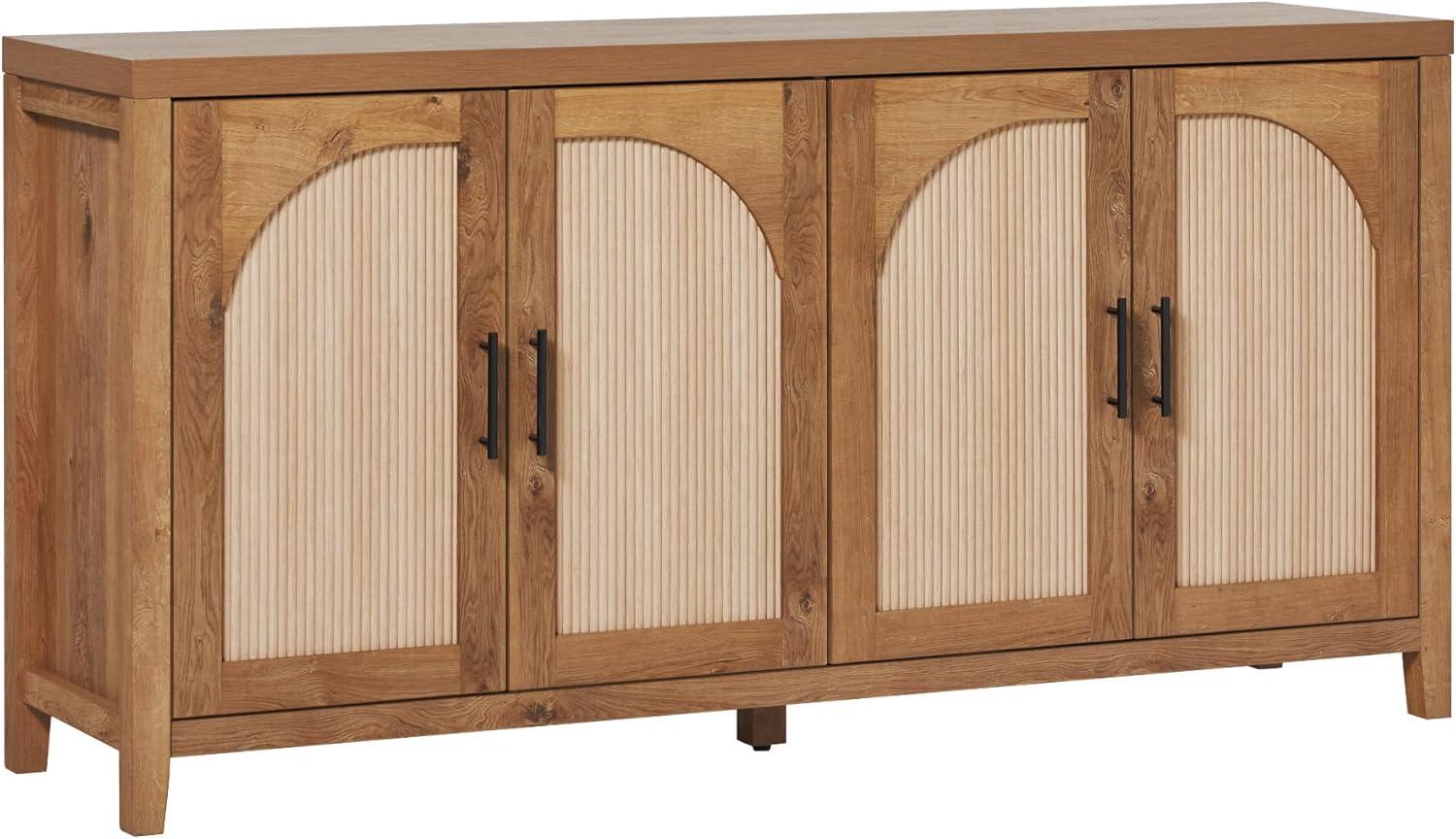 imageWalker Edison Sasha 4Door Reeded Sideboard Buffet with Cord Management 60 Inch English OakEnglish Oak
