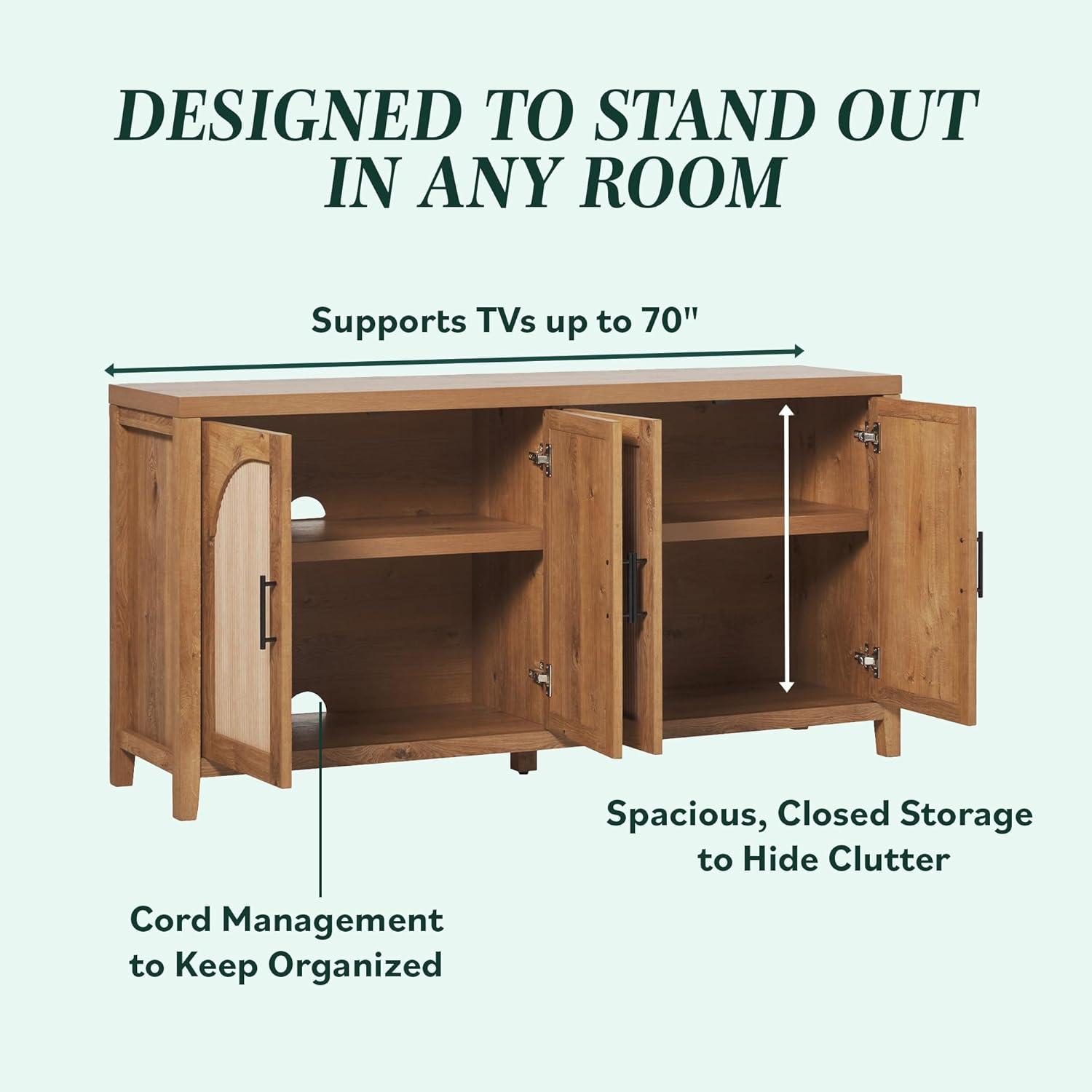 imageWalker Edison Sasha 4Door Reeded Sideboard Buffet with Cord Management 60 Inch English OakEnglish Oak