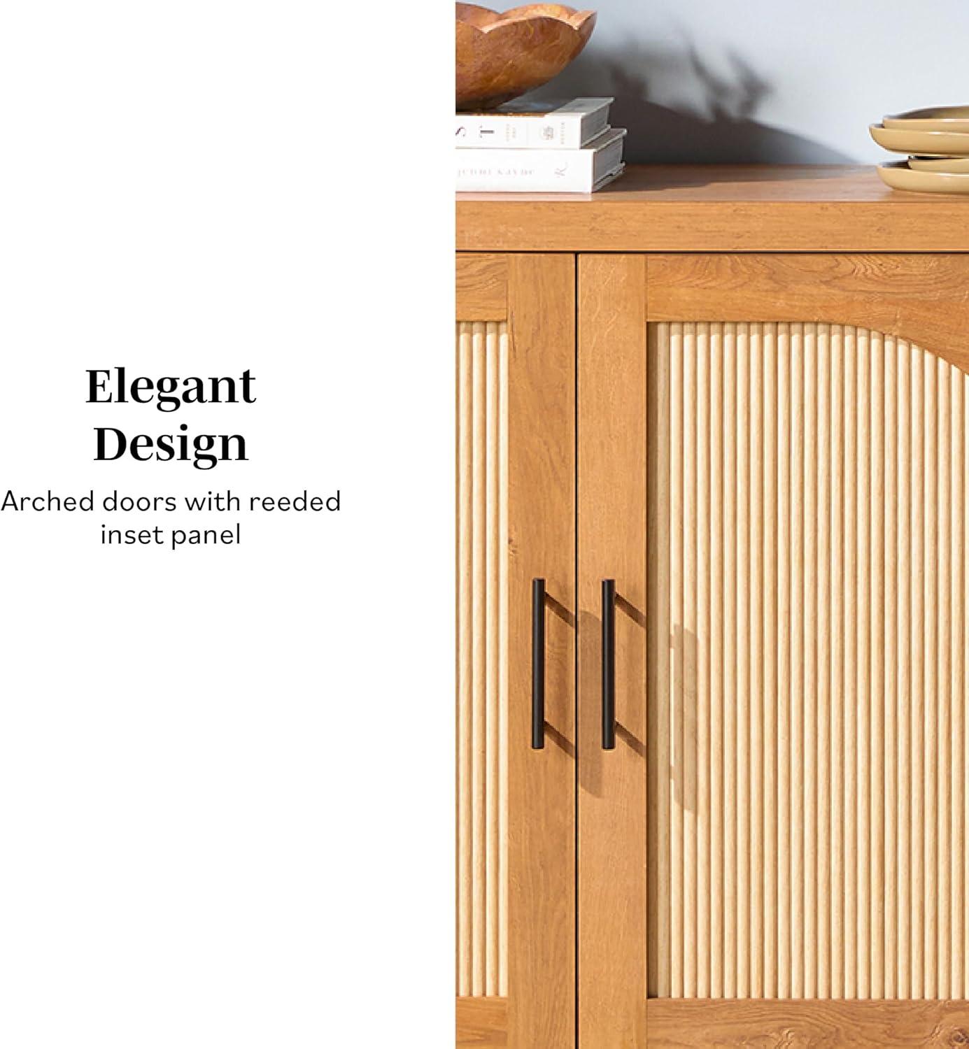 imageWalker Edison Sasha 4Door Reeded Sideboard Buffet with Cord Management 60 Inch English OakEnglish Oak