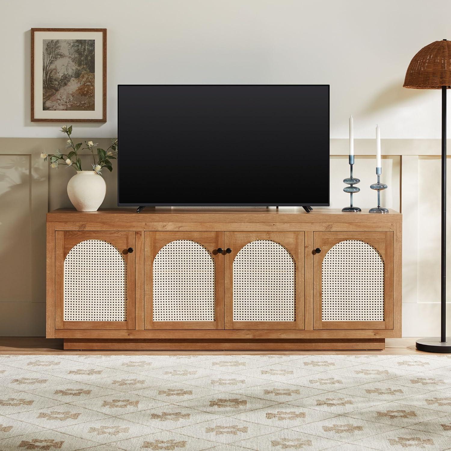 imageWalker Edison Sasha 4Door Reeded Sideboard Buffet with Cord Management 60 Inch English OakEnglish Oak
