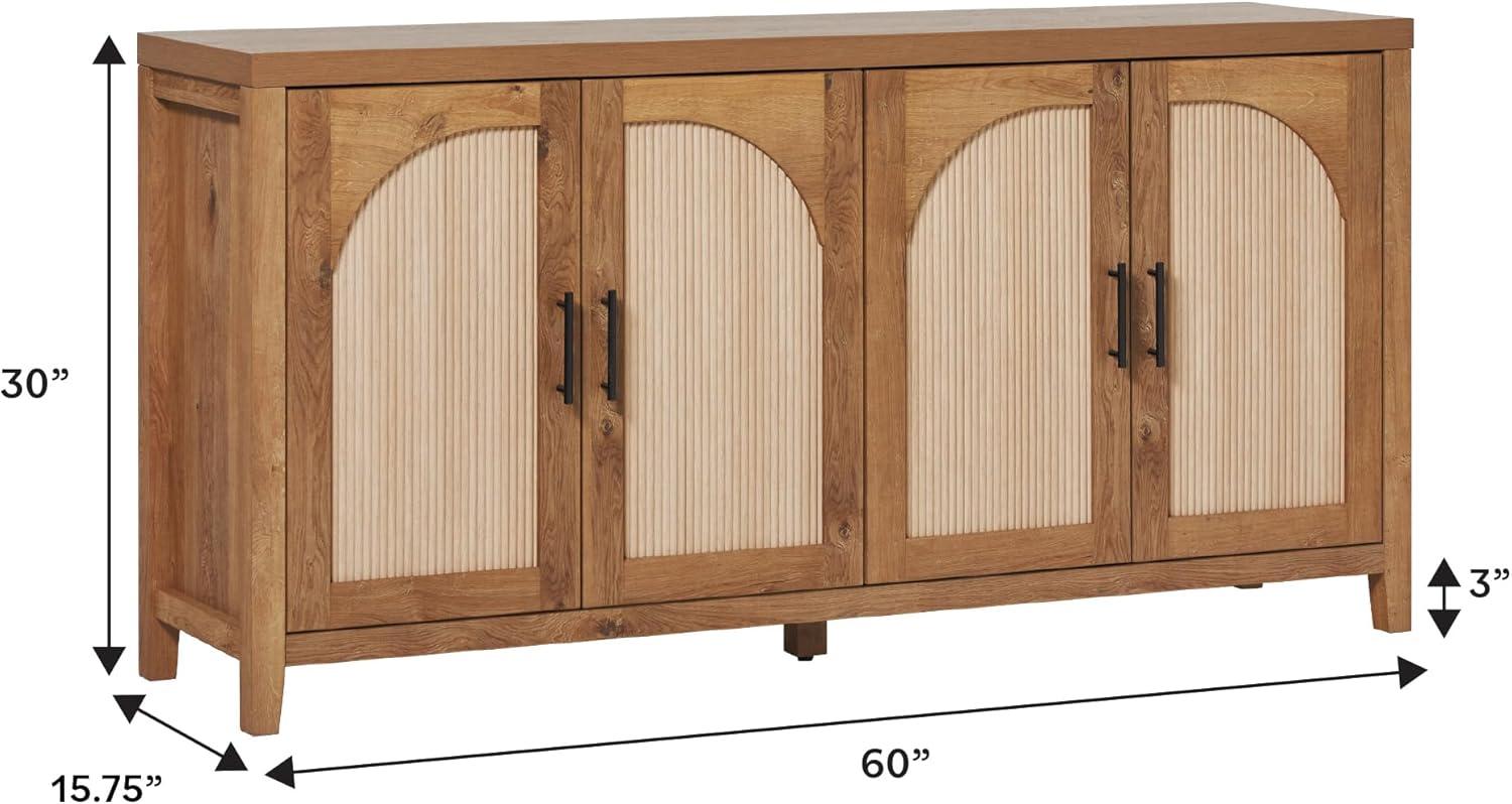imageWalker Edison Sasha 4Door Reeded Sideboard Buffet with Cord Management 60 Inch English OakEnglish Oak