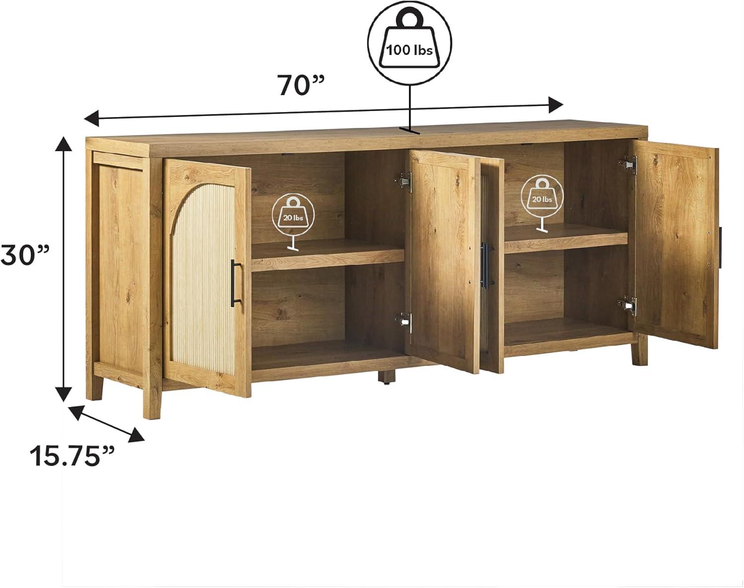 imageWalker Edison Sasha 4Door Reeded Sideboard Buffet with Cord Management 60 Inch English OakEnglish Oak