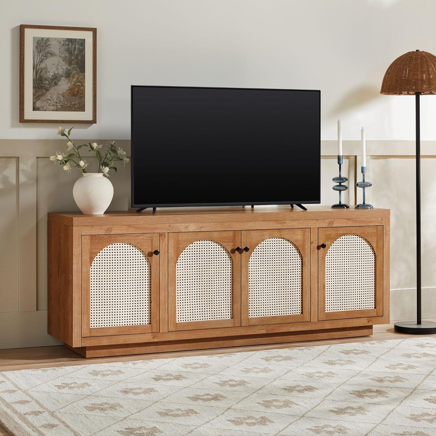 imageWalker Edison Sasha 4Door Reeded Sideboard Buffet with Cord Management 60 Inch English OakEnglish Oak