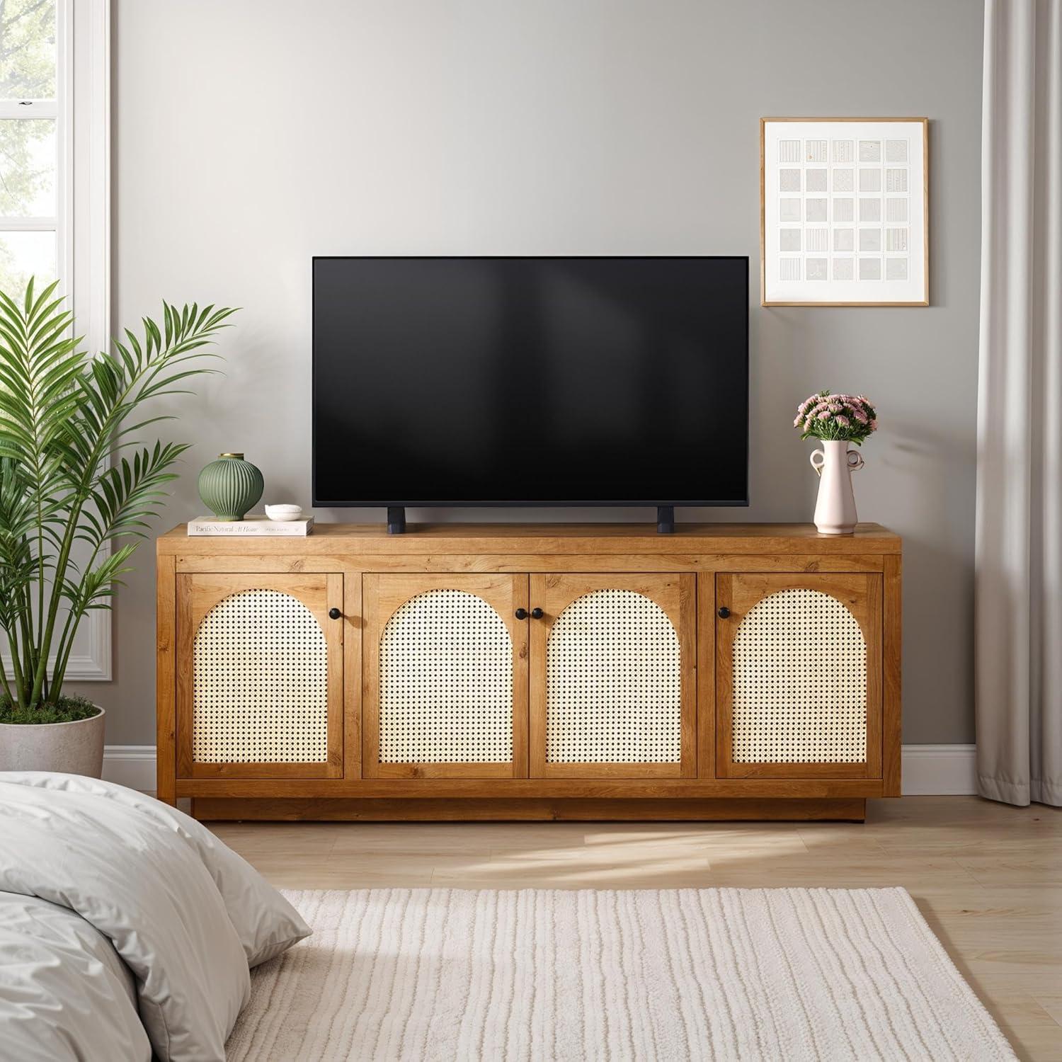 imageWalker Edison Sasha 4Door Reeded Sideboard Buffet with Cord Management 60 Inch English OakEnglish Oak