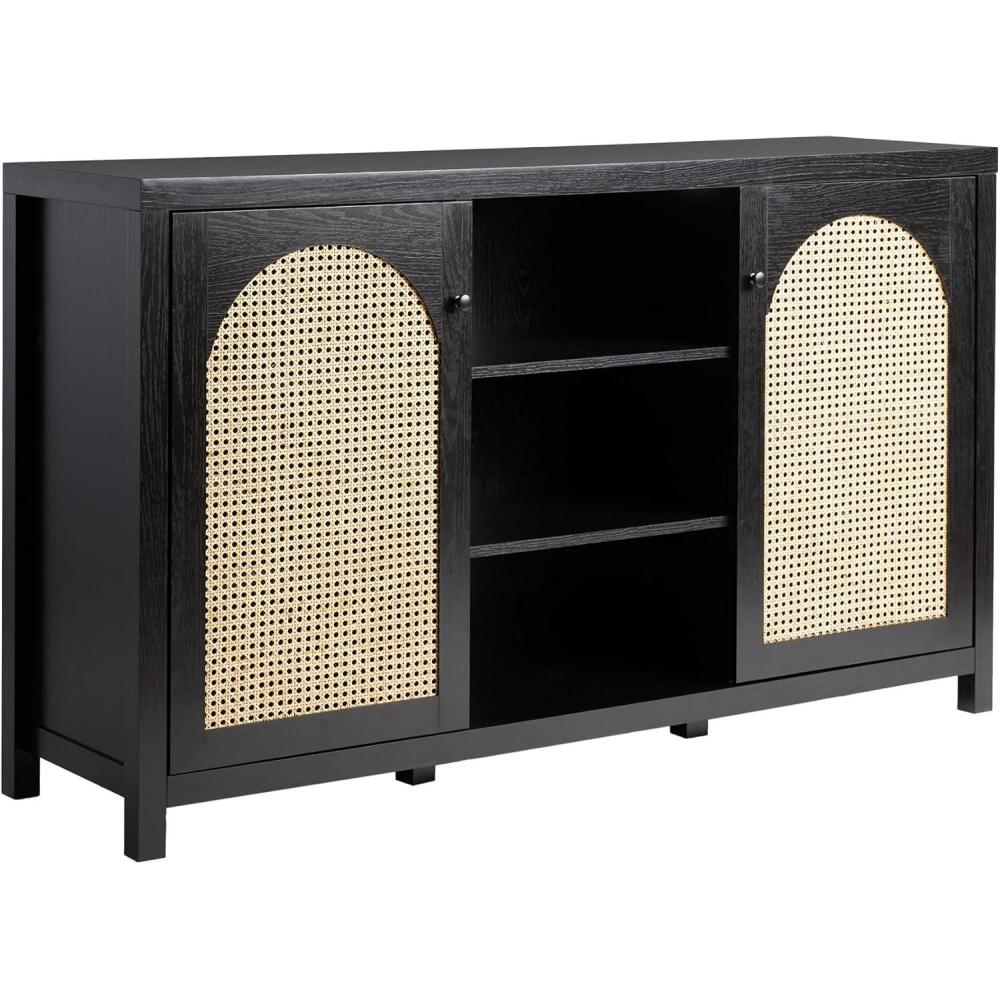 imageWalker Edison Sasha 4Door Reeded Sideboard Buffet with Cord Management 60 Inch English OakBlack