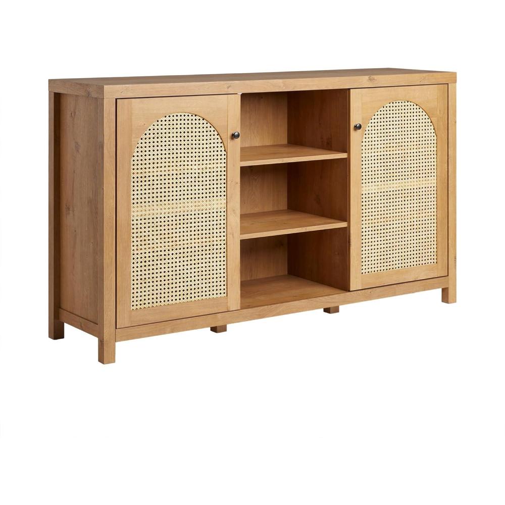 imageWalker Edison Sasha 4Door Reeded Sideboard Buffet with Cord Management 60 Inch English OakEnglish Oak