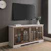 Walker Edison Modern Glass and Wood Universal TV Stand with 4 Door Storage For TV’s up to 64″ Flat Screen Living Room Storage Entertainment Center, 58 Inch, Rustic Oak(White/Rustic Oak)