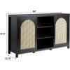 Walker Edison Sasha 4-Door Reeded Sideboard Buffet with Cord Management, 60 Inch, English Oak(Black)