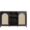 Walker Edison Sasha 4-Door Reeded Sideboard Buffet with Cord Management, 60 Inch, English Oak(Black)