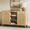 Walker Edison Sasha 4-Door Reeded Sideboard Buffet with Cord Management, 60 Inch, English Oak(Coastal Oak)