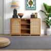 Walker Edison Sasha 4-Door Reeded Sideboard Buffet with Cord Management, 60 Inch, English Oak(English Oak)