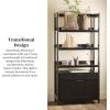 Walker Edison Transitional Open Reeded 4-Shelf Bookshelf with Drawers on Bottom, Versatile Bookcase with Bottom Storage for Home Office, Living Room, Bedroom, 33”W x 16.75”D x 70”H, Black(Black)