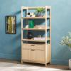 Walker Edison Transitional Open Reeded 4-Shelf Bookshelf with Drawers on Bottom, Versatile Bookcase with Bottom Storage for Home Office, Living Room, Bedroom, 33”W x 16.75”D x 70”H, Black(Coastal Oak)