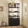 Walker Edison Transitional Open Reeded 4-Shelf Bookshelf with Drawers on Bottom, Versatile Bookcase with Bottom Storage for Home Office, Living Room, Bedroom, 33”W x 16.75”D x 70”H, Black(Black)