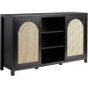 Walker Edison Sasha 4-Door Reeded Sideboard Buffet with Cord Management, 60 Inch, English Oak(Black)