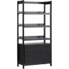 Walker Edison Transitional Open Reeded 4-Shelf Bookshelf with Drawers on Bottom, Versatile Bookcase with Bottom Storage for Home Office, Living Room, Bedroom, 33”W x 16.75”D x 70”H, Black(Black)
