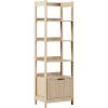 Walker Edison Transitional Reeded Narrow Open Bookshelf with Drawer on Bottom for Home Office, Living Room, Bedroom, 4-Shelf Bookcase with Bottom Storage, 22”W x 16.75”D x 70”H, Coastal Oak(Coastal Oak)