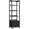 Walker Edison Transitional Reeded Narrow Open Bookshelf with Drawer on Bottom for Home Office, Living Room, Bedroom, 4-Shelf Bookcase with Bottom Storage, 22”W x 16.75”D x 70”H, Coastal Oak(Black)