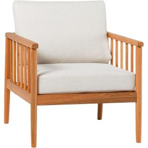 Walker Edison Dekian Modern Solid Eucalyptus Outdoor Spindle Style Single Lounge Chair, 33 Inch, Brown(Natural)