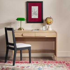 Walker Edison Modern Curved Waterfall Desk with Drawers, Rounded Edge Desk for Home Office or Living Space, Statement Console Table with Oversized Drawer Pulls, 45”W x 20”D x 30”H, Coastal Oak(Coastal Oak)