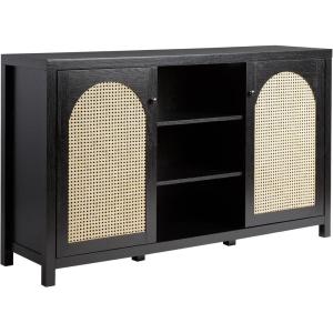 Walker Edison Sasha 4-Door Reeded Sideboard Buffet with Cord Management, 60 Inch, English Oak(Black)