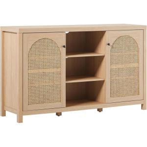 Walker Edison Sasha 4-Door Reeded Sideboard Buffet with Cord Management, 60 Inch, English Oak(Coastal Oak)